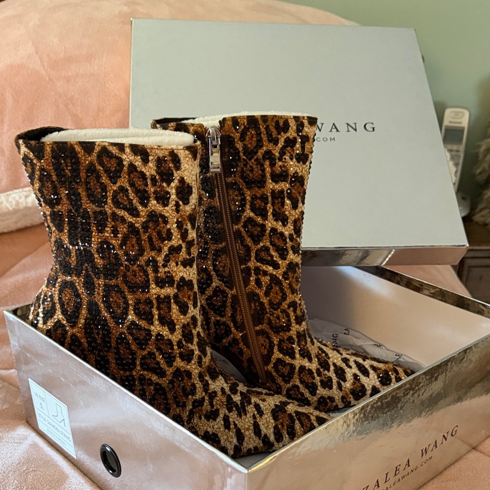 Leopard Print Ankle Boots by Azalea Wang